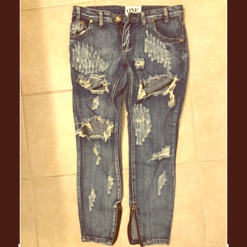 One Teaspoon cropped denim jeans